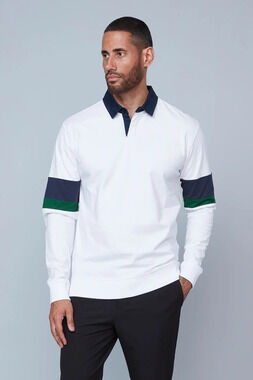 HEDGE White Knit Polo with Navy Contrast/64840